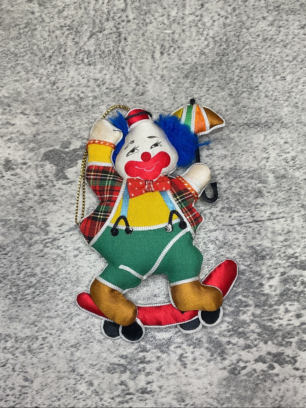 Vintage Fabric Clown Christmas Ornament